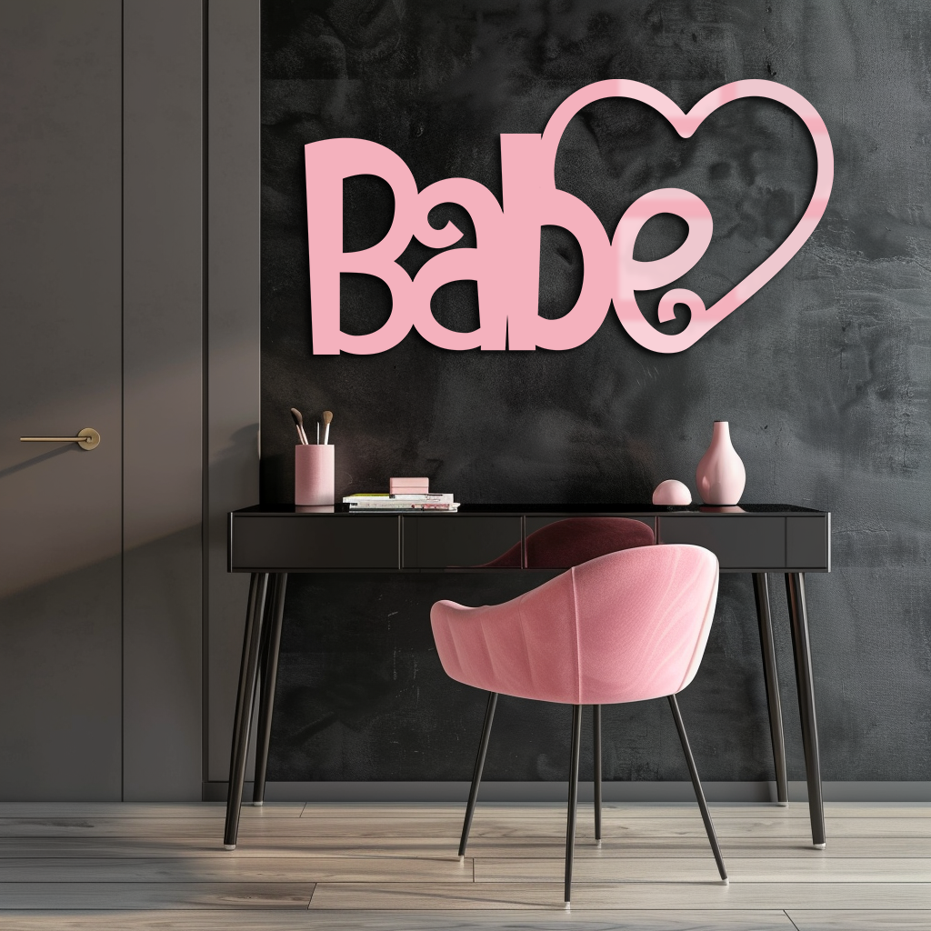 Babe Heart Silhouette Metal Wall Art – Modern Typography Design - KAFGP045