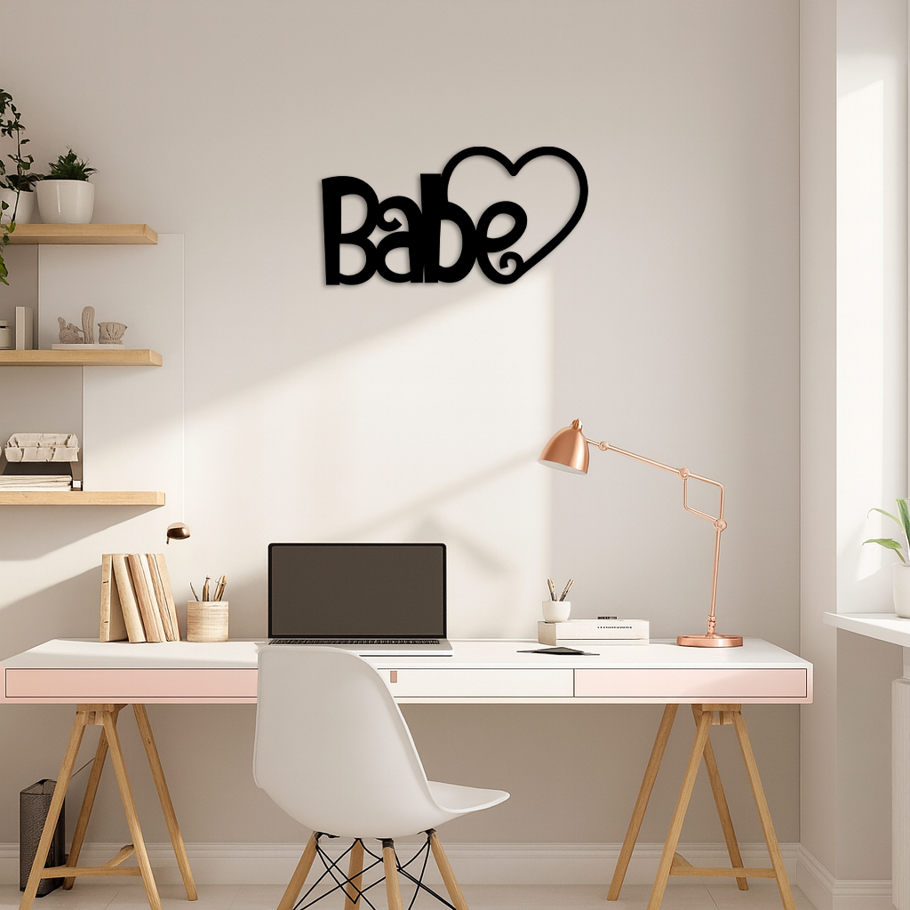 Babe Heart Silhouette Metal Wall Art – Modern Typography Design - KAFGP045