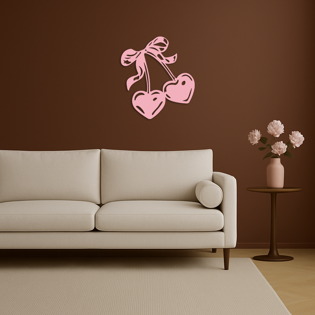 Cherry Heart Silhouette Metal Wall Art – Romantic Bow Design - KAFGP046