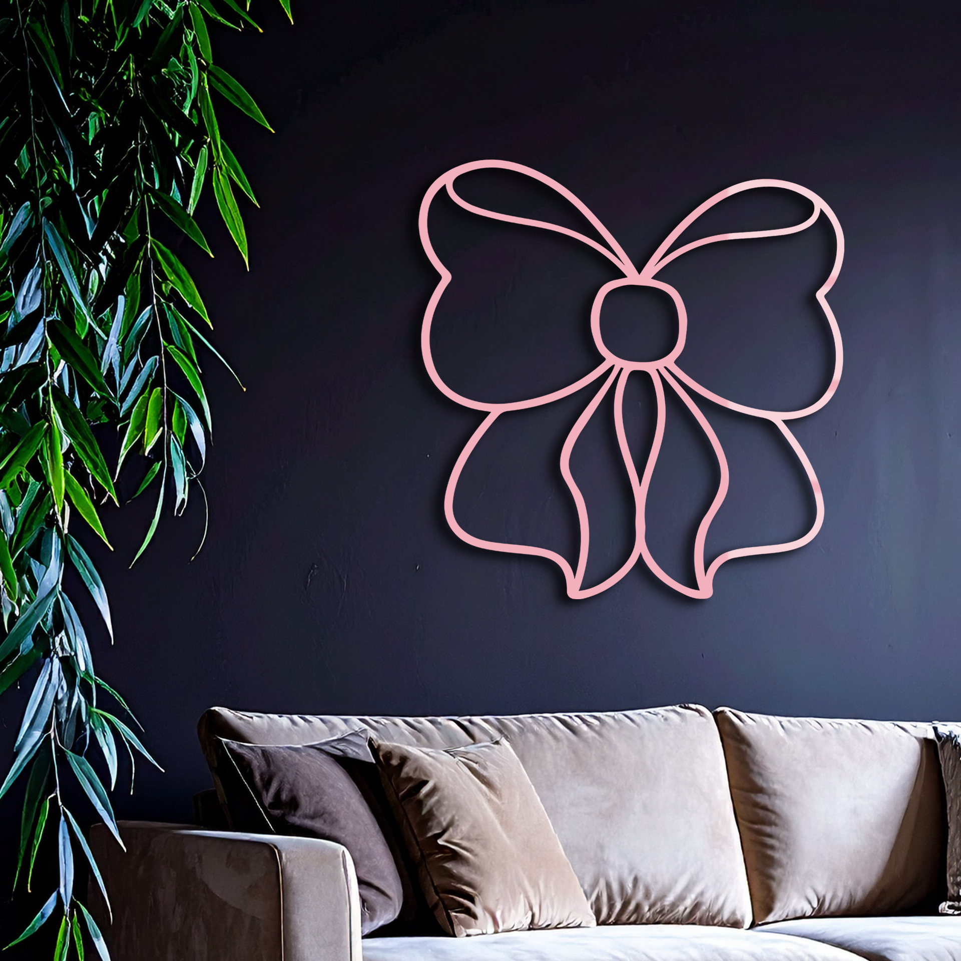 Bow Silhouette Metal Wall Art – Elegant Ribbon Design - KAFGP048