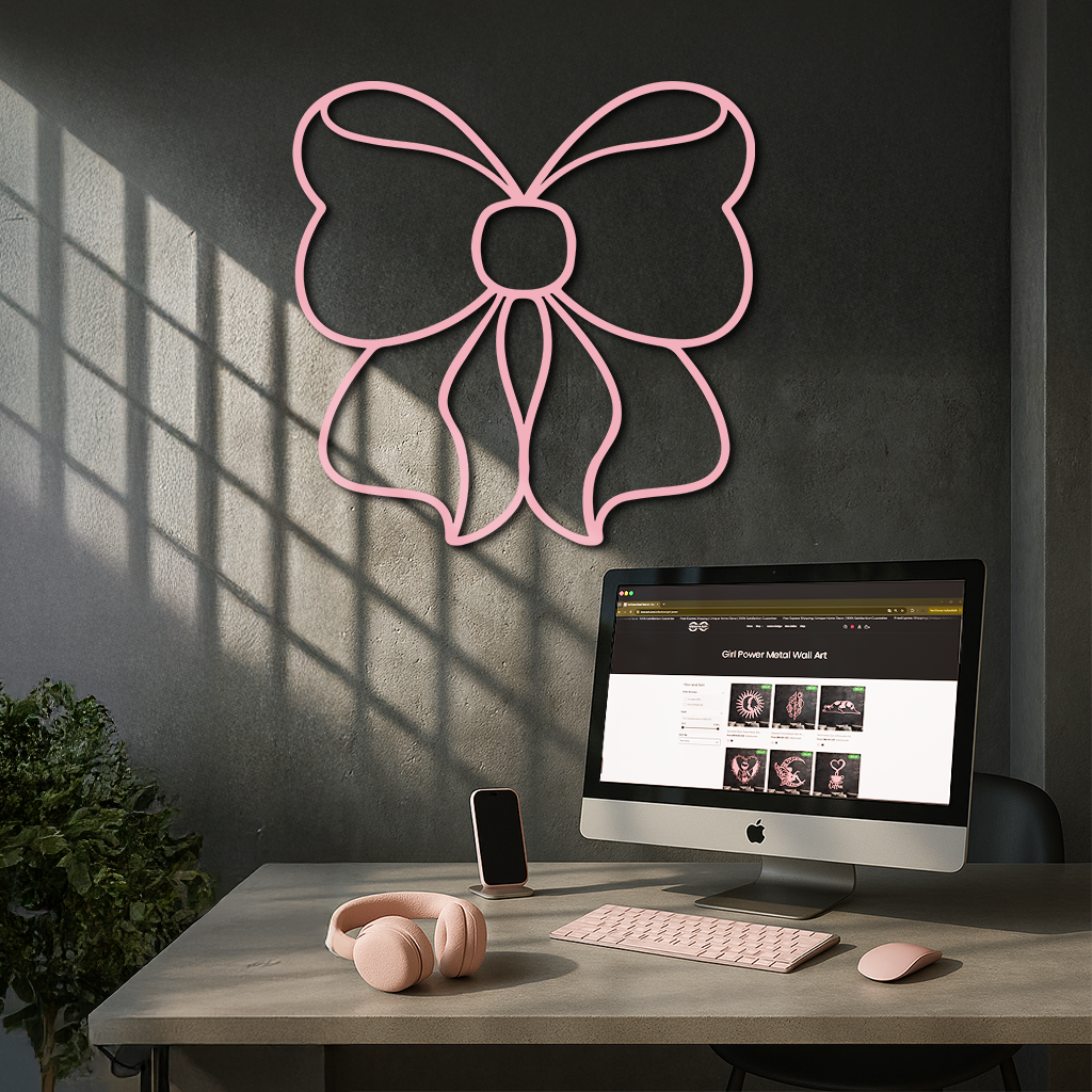 Bow Silhouette Metal Wall Art – Elegant Ribbon Design - KAFGP048