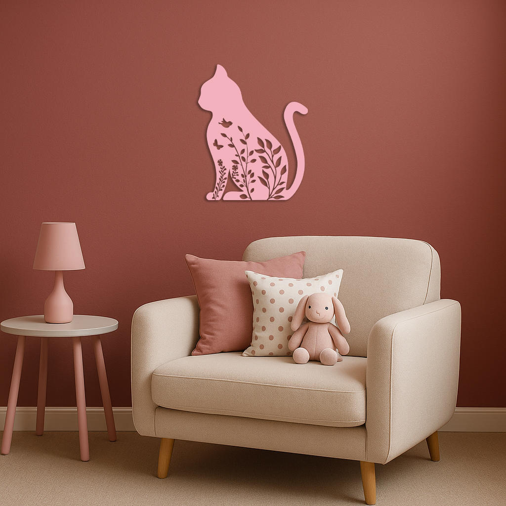 Floral Cat Silhouette Metal Wall Art – Elegant Pet-Inspired Home Décor - KAFGP061