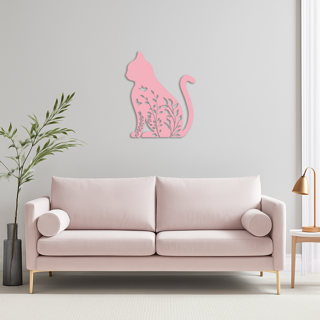 Floral Cat Silhouette Metal Wall Art – Elegant Pet-Inspired Home Décor - KAFGP061