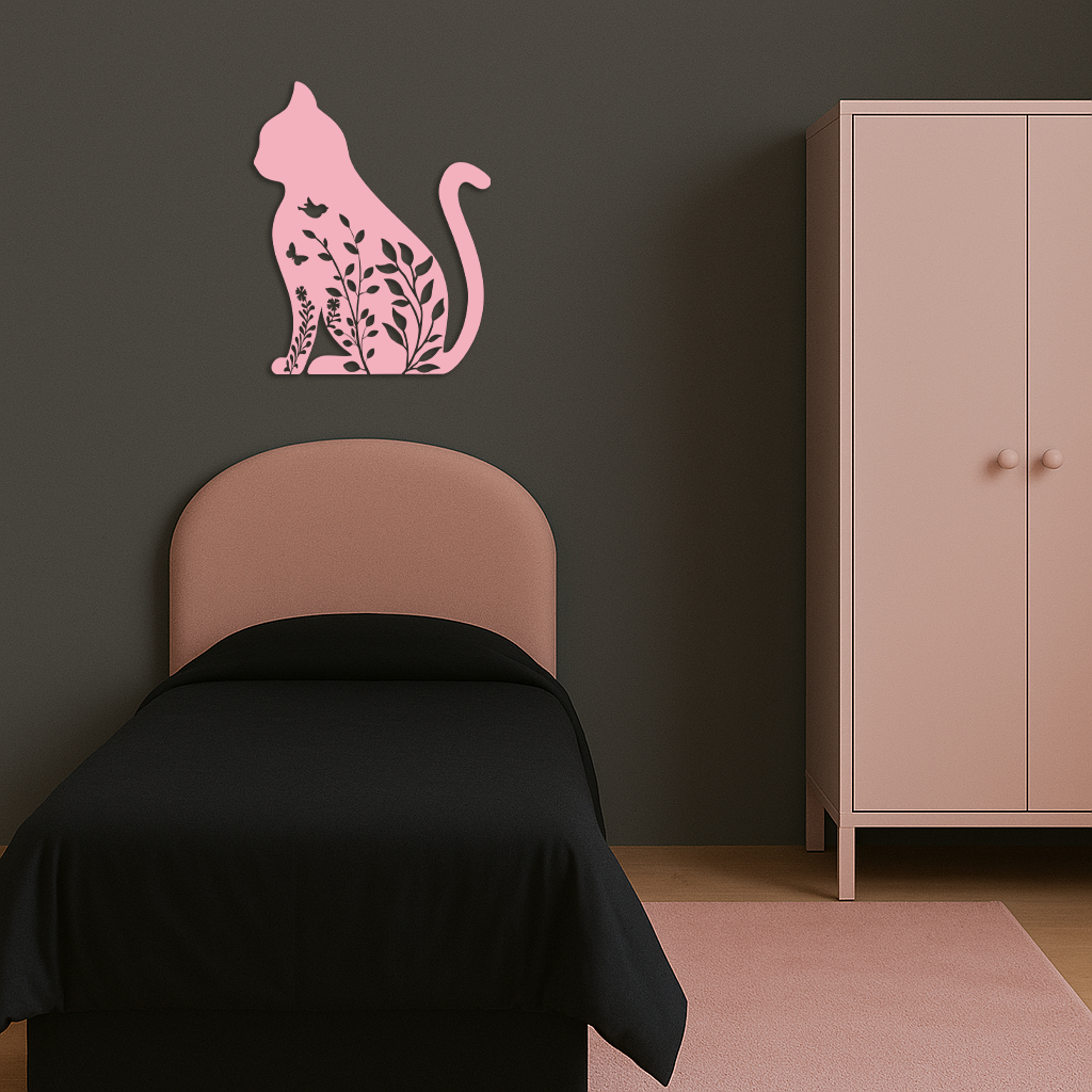 Floral Cat Silhouette Metal Wall Art – Elegant Pet-Inspired Home Décor - KAFGP061