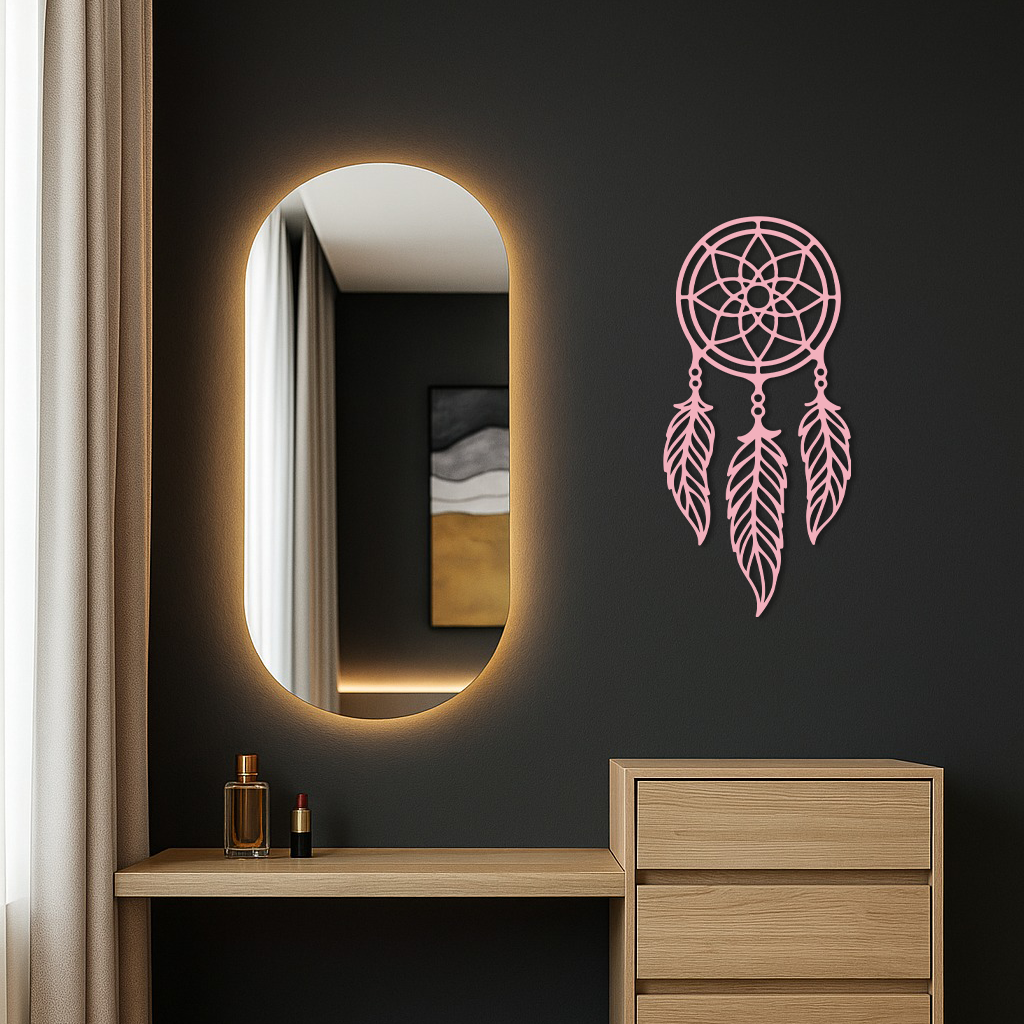 Dreamcatcher Silhouette Metal Wall Art – Boho Feather Design - KAFGP065