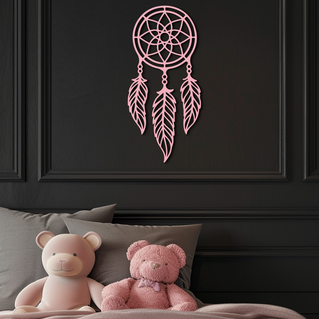 Dreamcatcher Silhouette Metal Wall Art – Boho Feather Design - KAFGP065
