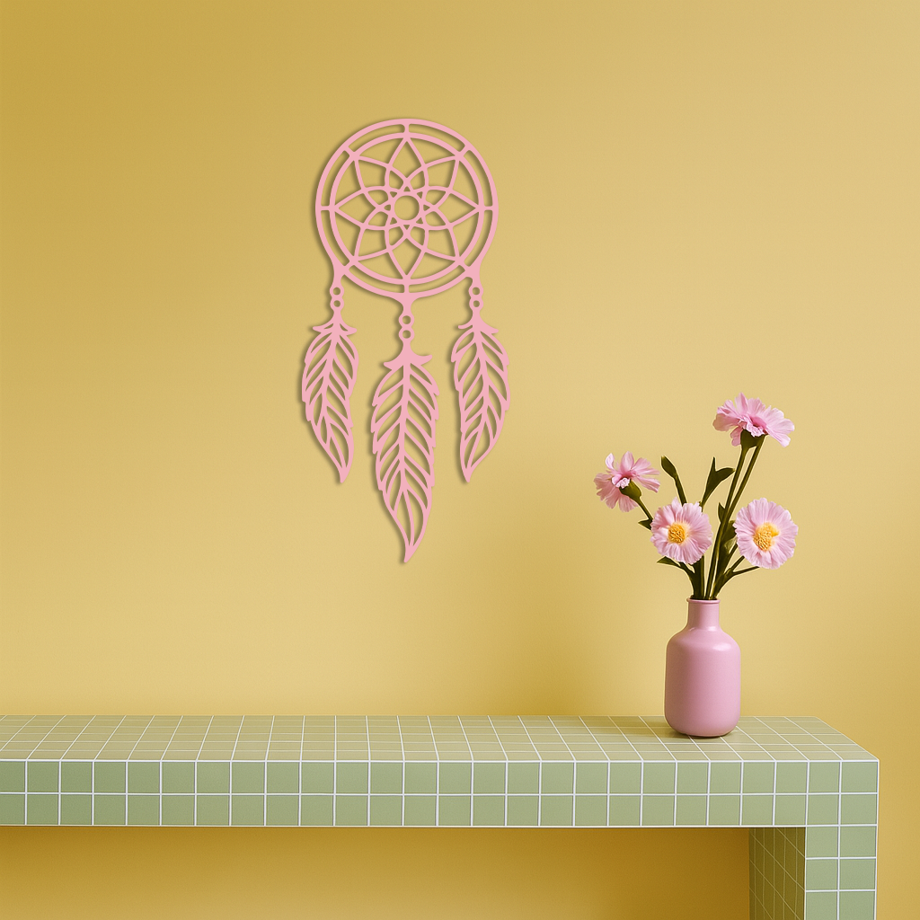 Dreamcatcher Silhouette Metal Wall Art – Boho Feather Design - KAFGP065