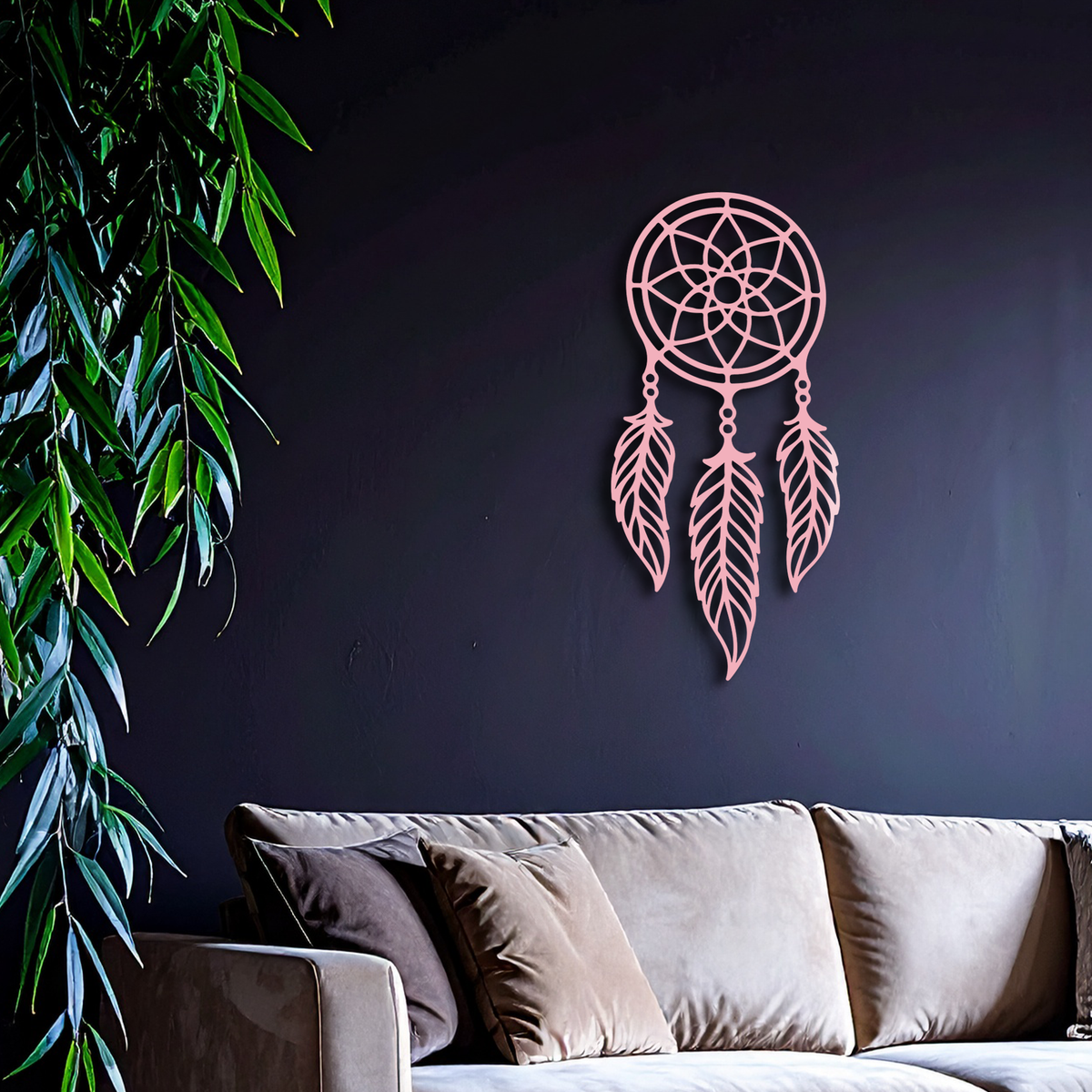 Dreamcatcher Silhouette Metal Wall Art – Boho Feather Design - KAFGP065