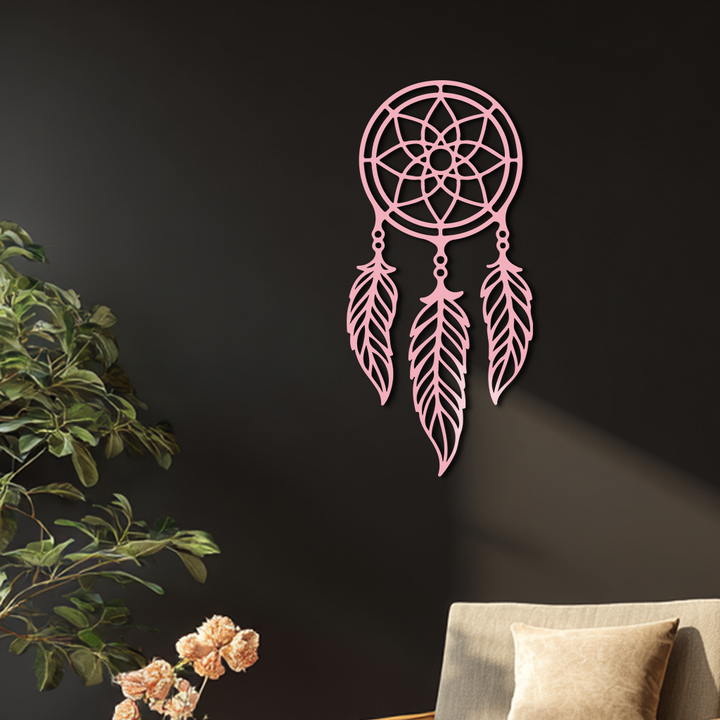 Dreamcatcher Silhouette Metal Wall Art – Boho Feather Design - KAFGP065