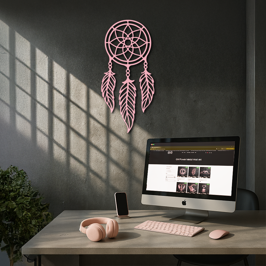 Dreamcatcher Silhouette Metal Wall Art – Boho Feather Design - KAFGP065