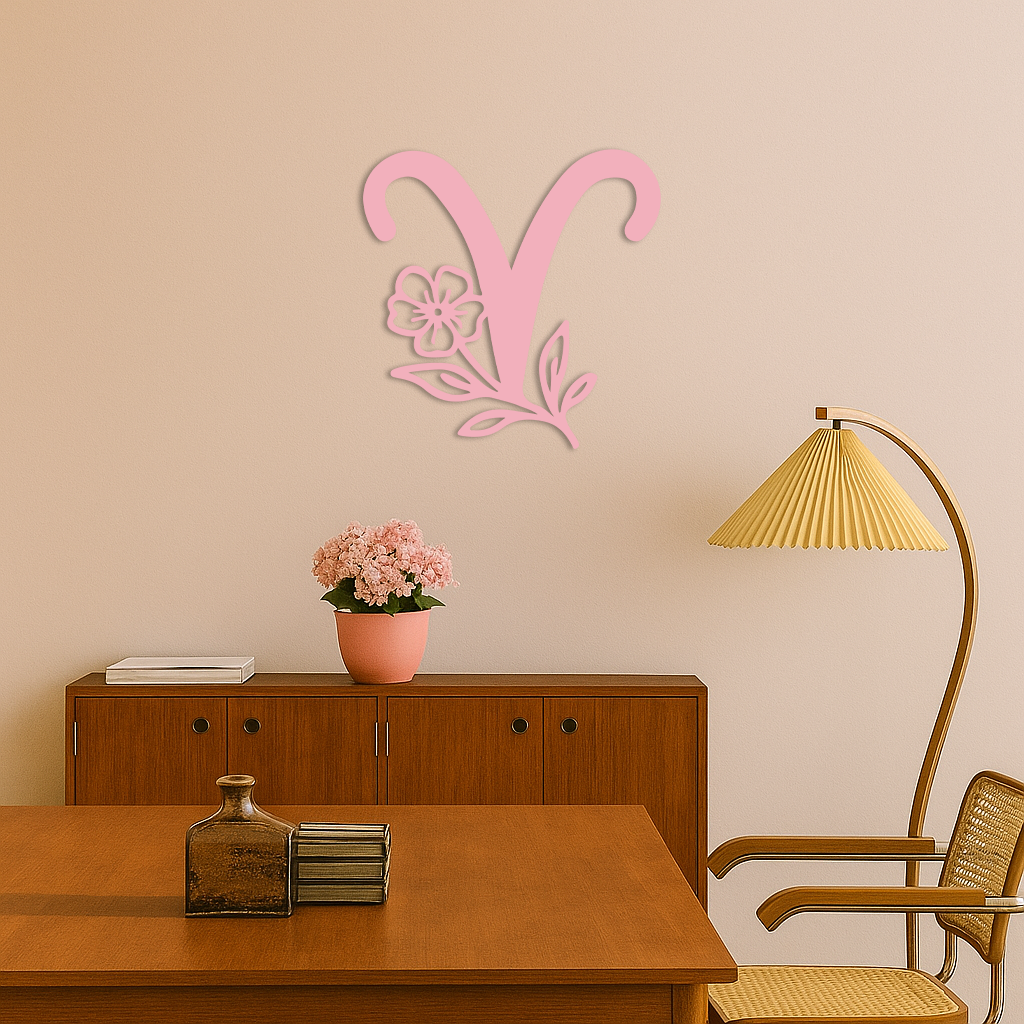 Aries Zodiac Symbol Metal Wall Art – Floral Astrology Home Decor - KAFGP076