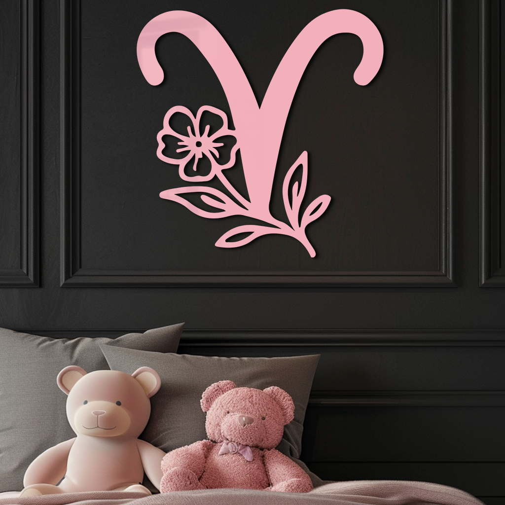 Aries Zodiac Symbol Metal Wall Art – Floral Astrology Home Decor - KAFGP076