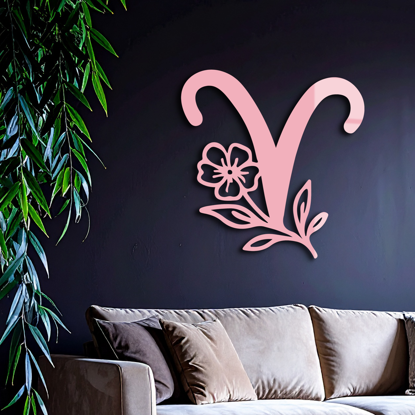 Aries Zodiac Symbol Metal Wall Art – Floral Astrology Home Decor - KAFGP076