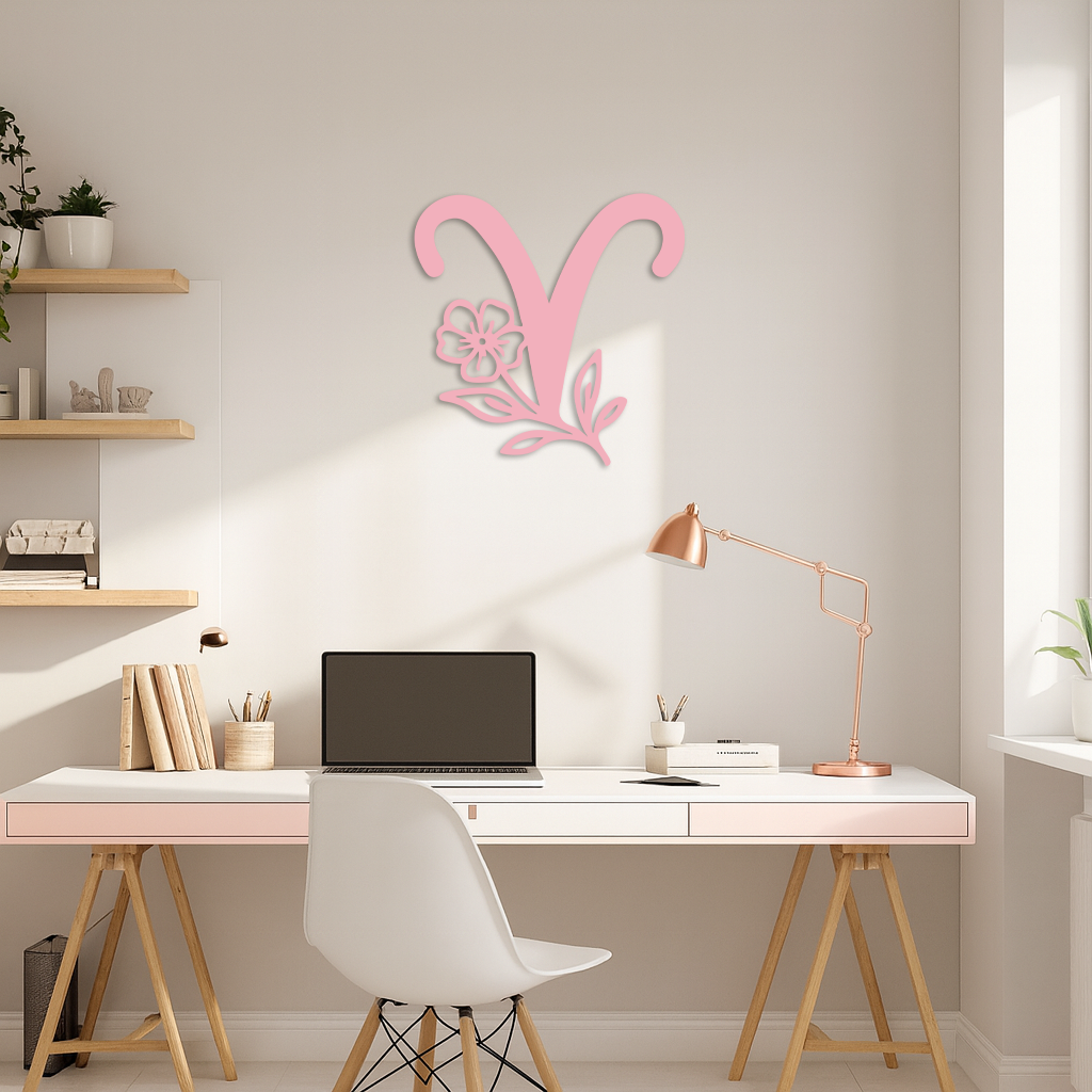 Aries Zodiac Symbol Metal Wall Art – Floral Astrology Home Decor - KAFGP076