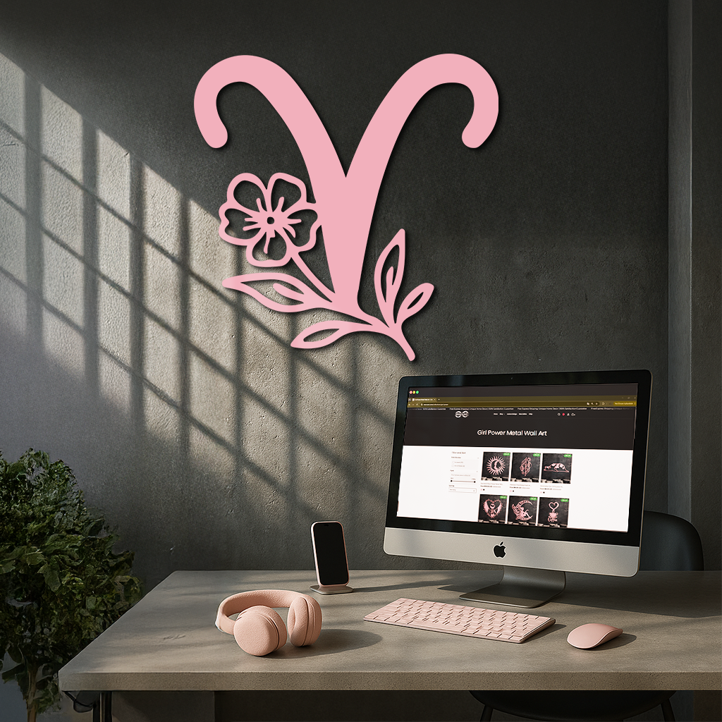 Aries Zodiac Symbol Metal Wall Art – Floral Astrology Home Decor - KAFGP076