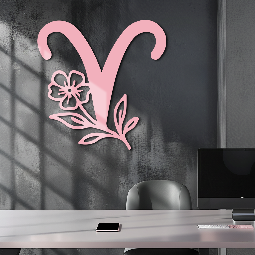 Aries Zodiac Symbol Metal Wall Art – Floral Astrology Home Decor - KAFGP076