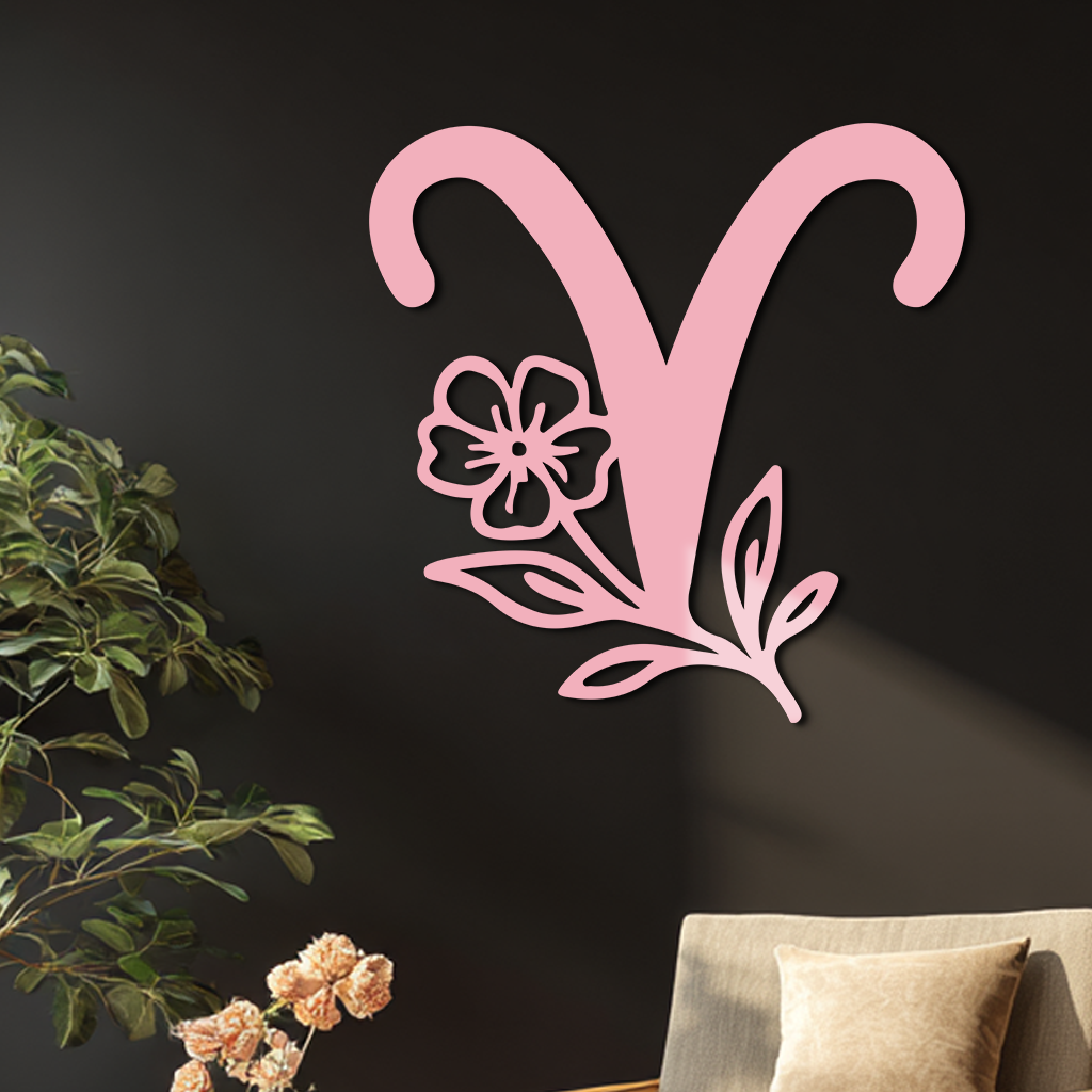 Aries Zodiac Symbol Metal Wall Art – Floral Astrology Home Decor - KAFGP076