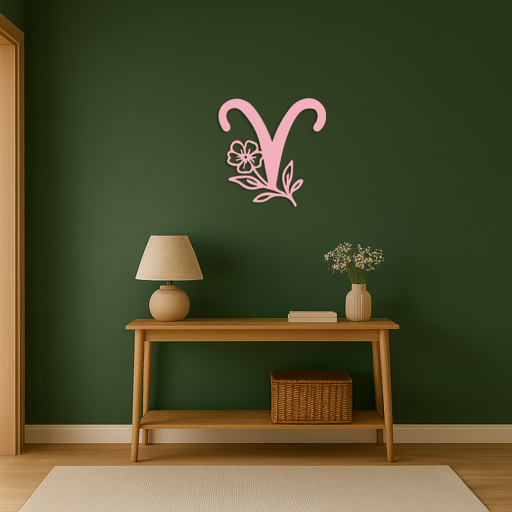 Aries Zodiac Symbol Metal Wall Art – Floral Astrology Home Decor - KAFGP076