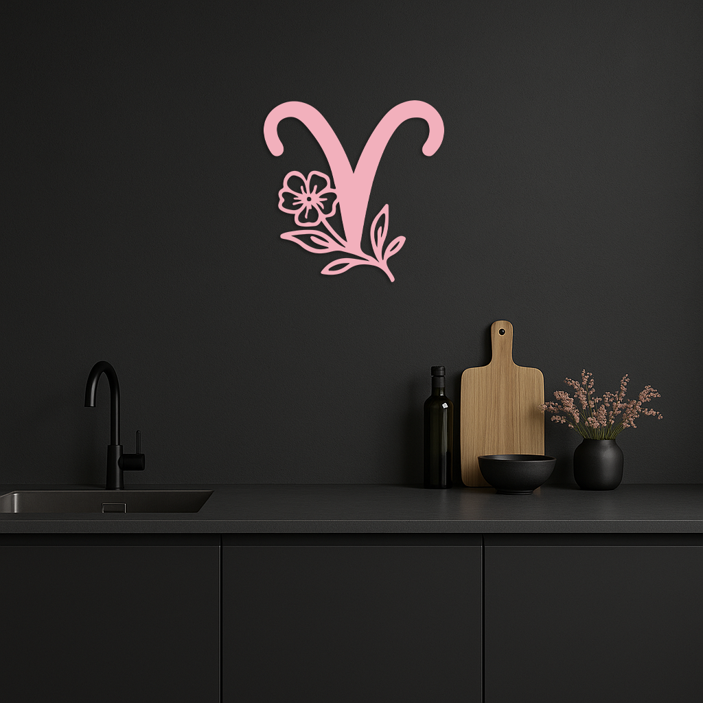 Aries Zodiac Symbol Metal Wall Art – Floral Astrology Home Decor - KAFGP076