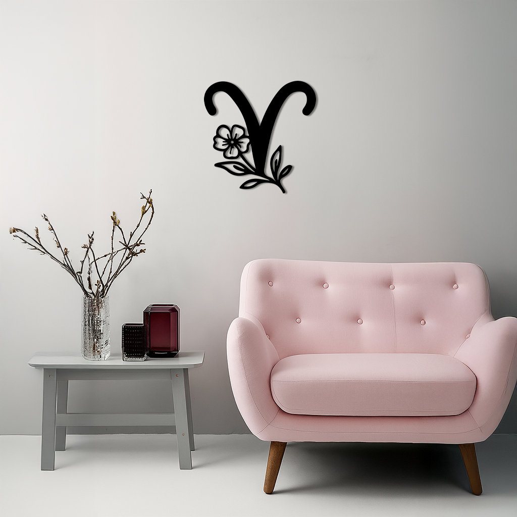 Aries Zodiac Symbol Metal Wall Art – Floral Astrology Home Decor - KAFGP076