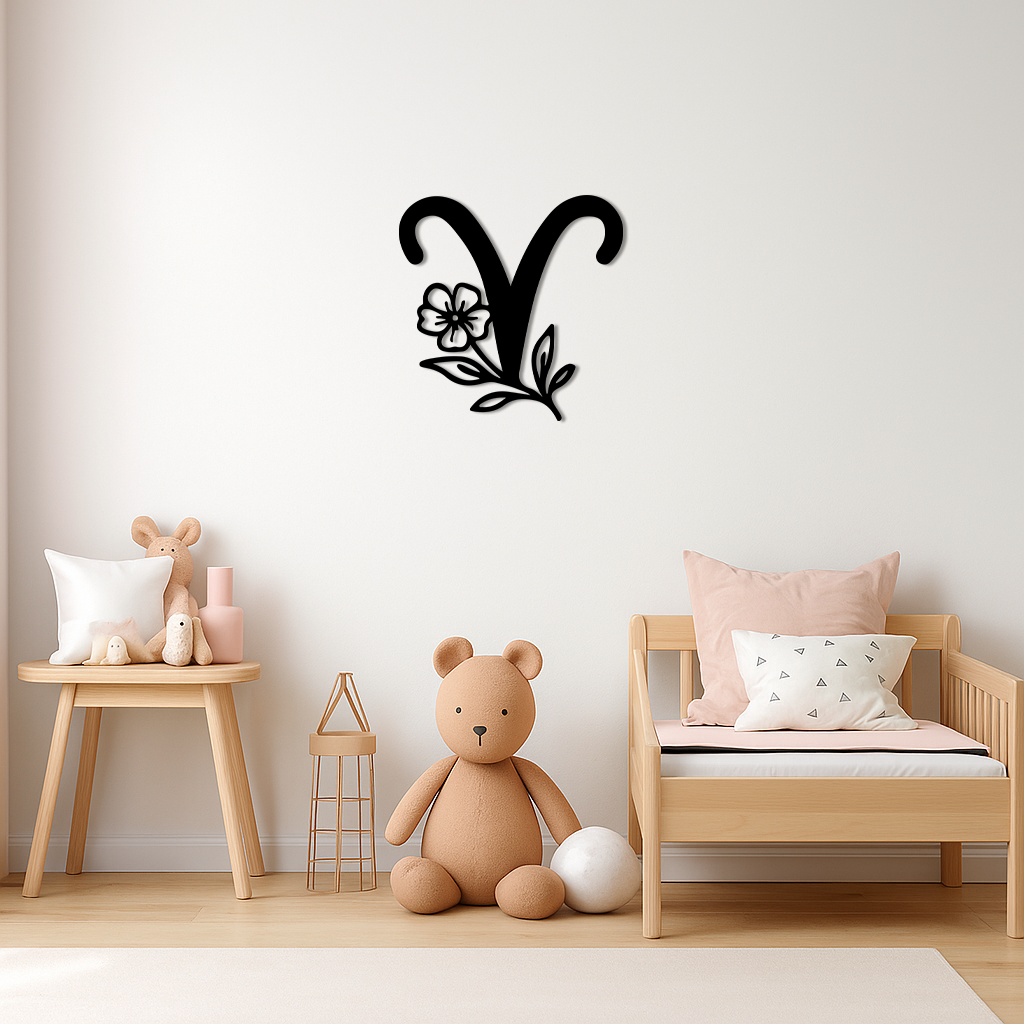 Aries Zodiac Symbol Metal Wall Art – Floral Astrology Home Decor - KAFGP076