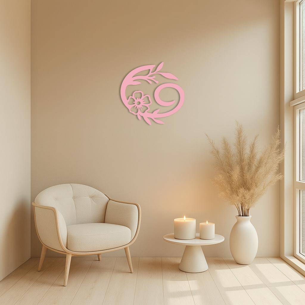 Cancer Zodiac Symbol Metal Wall Art – Floral Astrology Home Decor - KAFGP078