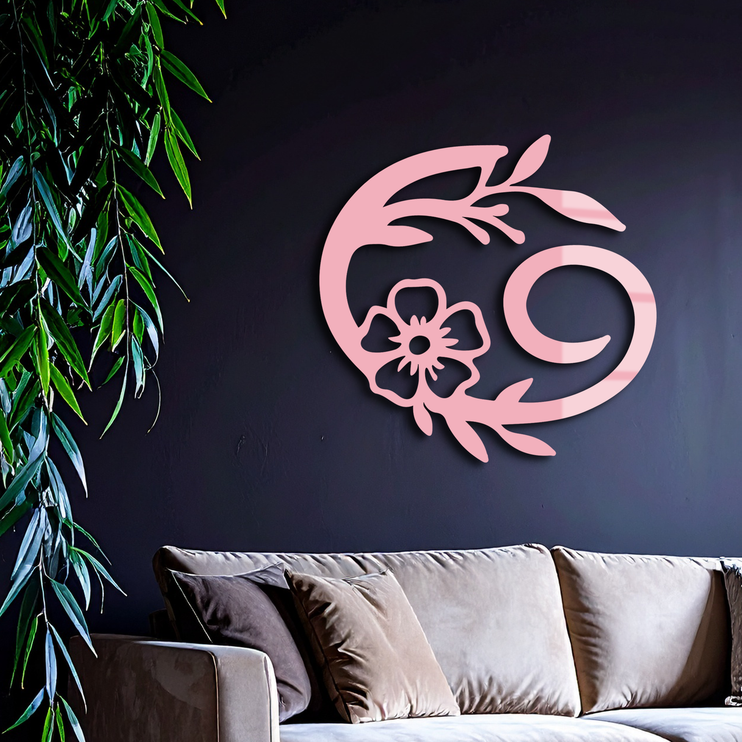 Cancer Zodiac Symbol Metal Wall Art – Floral Astrology Home Decor - KAFGP078