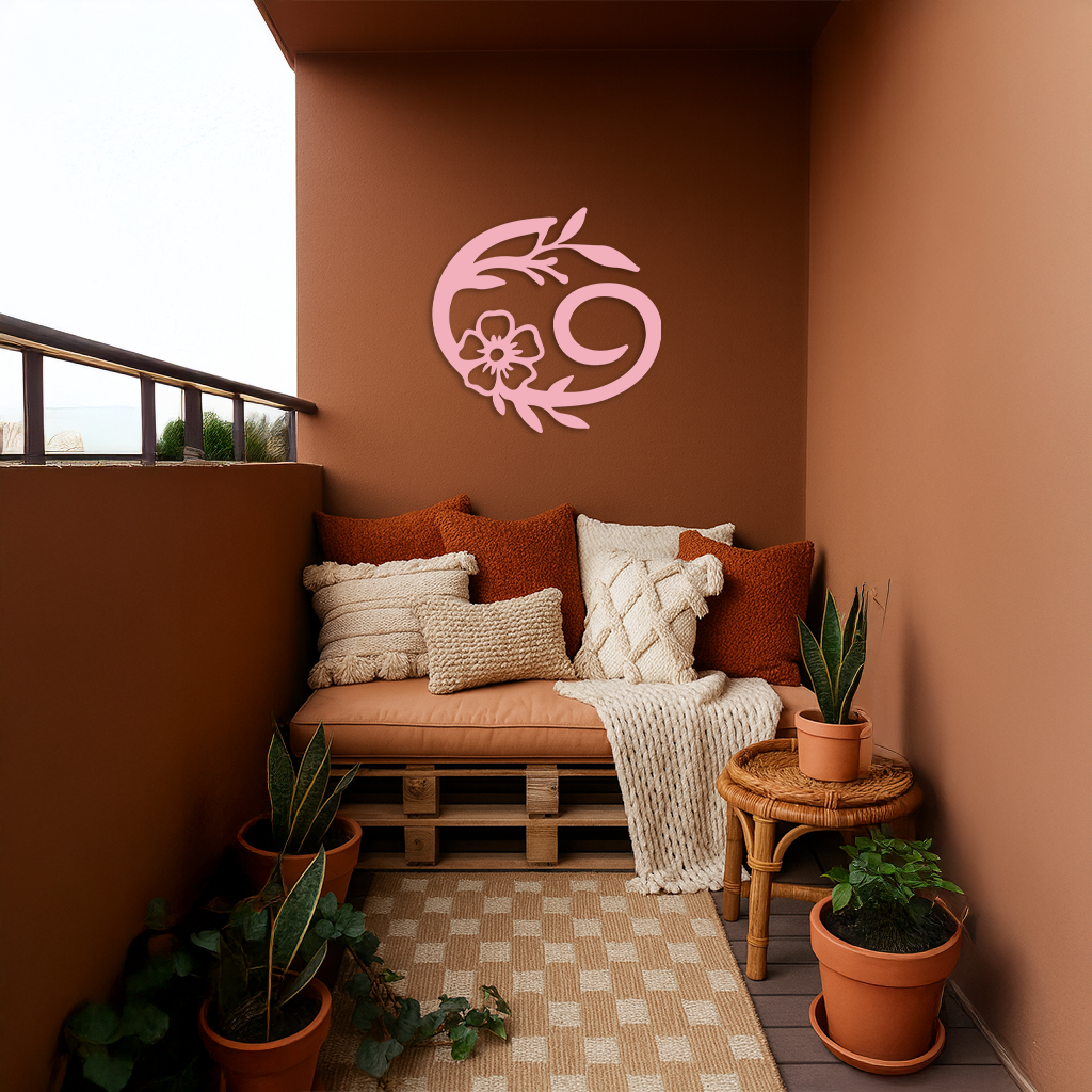 Cancer Zodiac Symbol Metal Wall Art – Floral Astrology Home Decor - KAFGP078