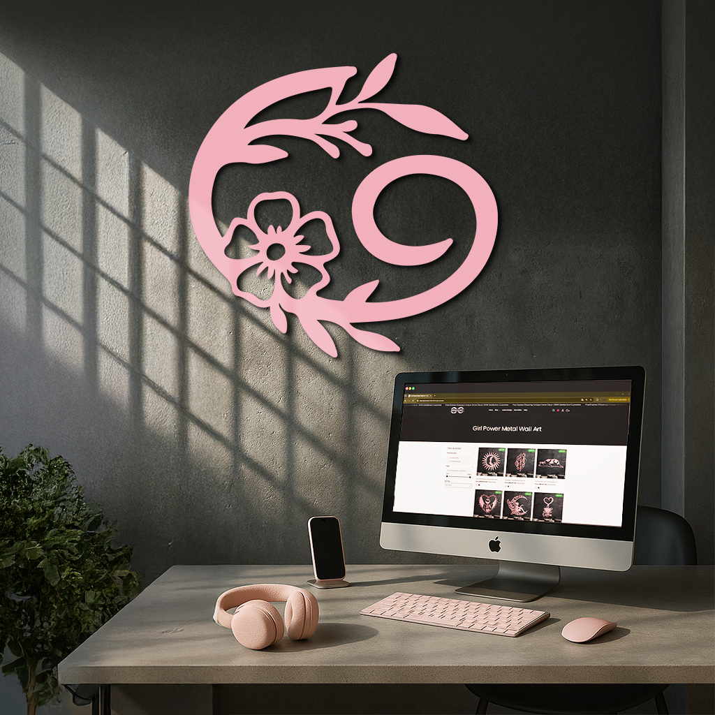 Cancer Zodiac Symbol Metal Wall Art – Floral Astrology Home Decor - KAFGP078