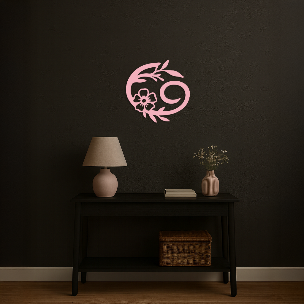 Cancer Zodiac Symbol Metal Wall Art – Floral Astrology Home Decor - KAFGP078