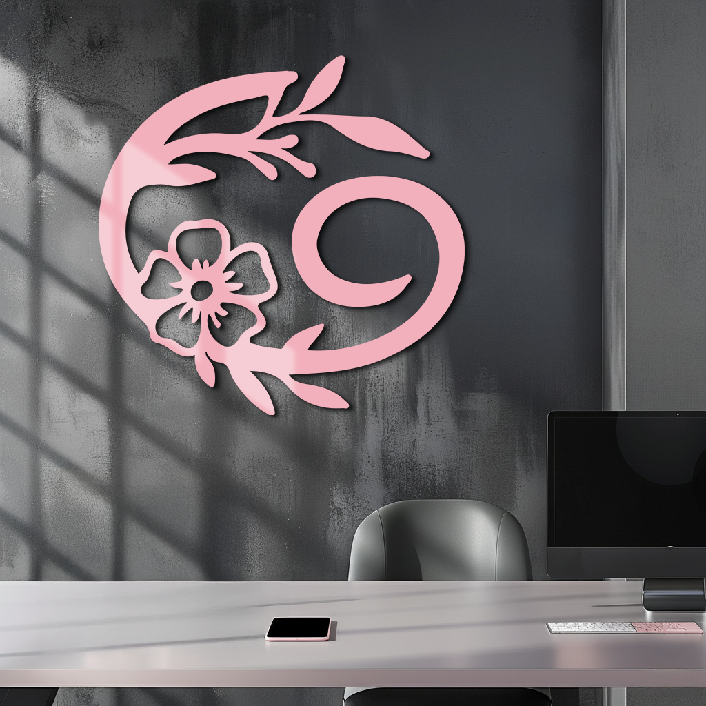 Cancer Zodiac Symbol Metal Wall Art – Floral Astrology Home Decor - KAFGP078
