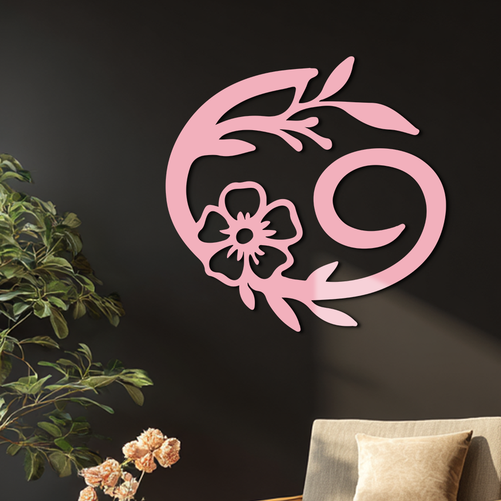 Cancer Zodiac Symbol Metal Wall Art – Floral Astrology Home Decor - KAFGP078