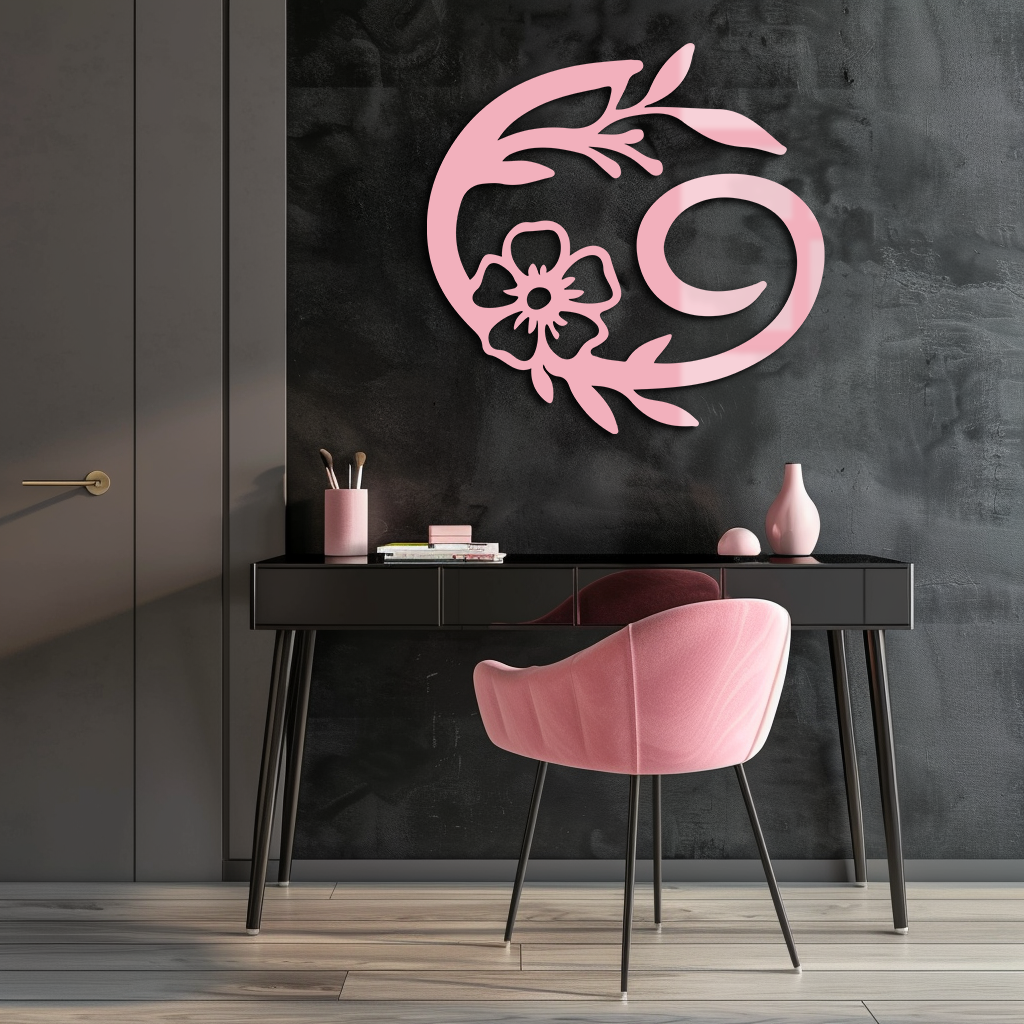 Cancer Zodiac Symbol Metal Wall Art – Floral Astrology Home Decor - KAFGP078