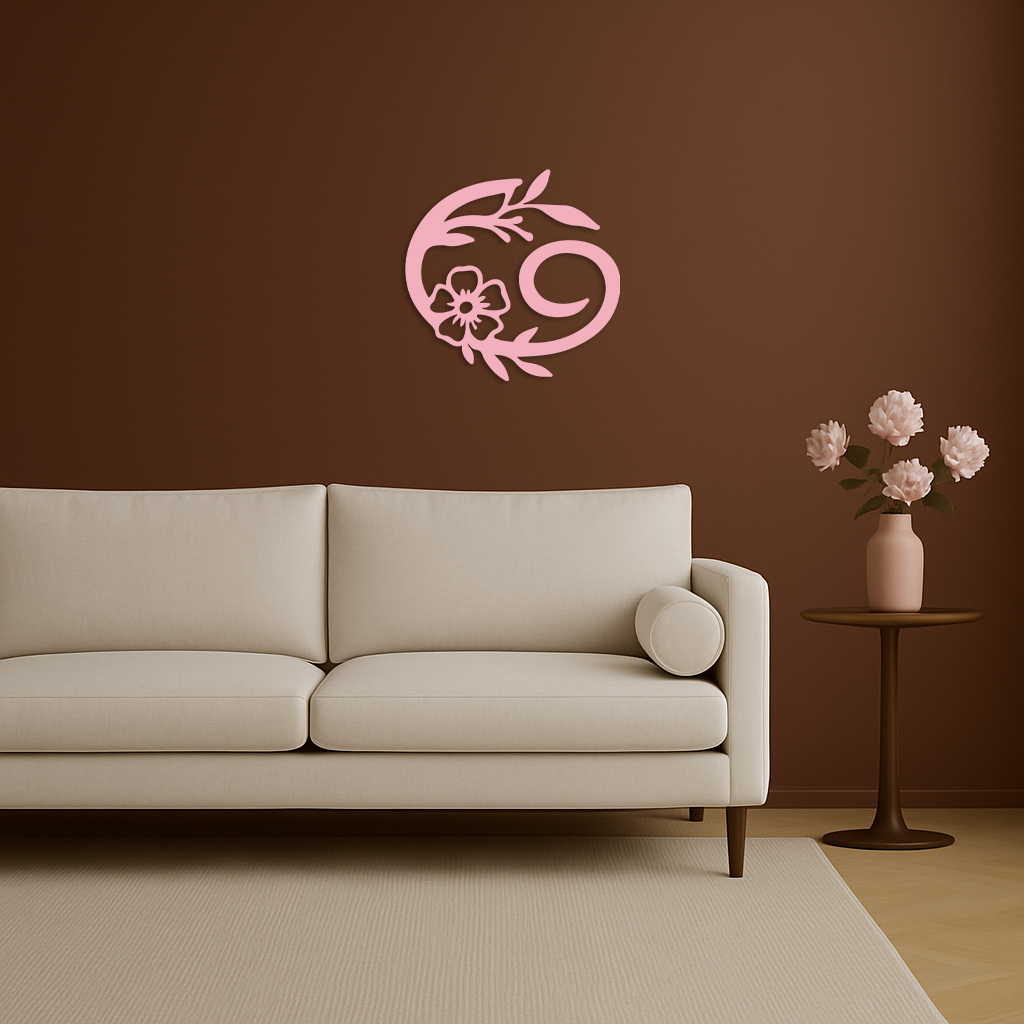 Cancer Zodiac Symbol Metal Wall Art – Floral Astrology Home Decor - KAFGP078