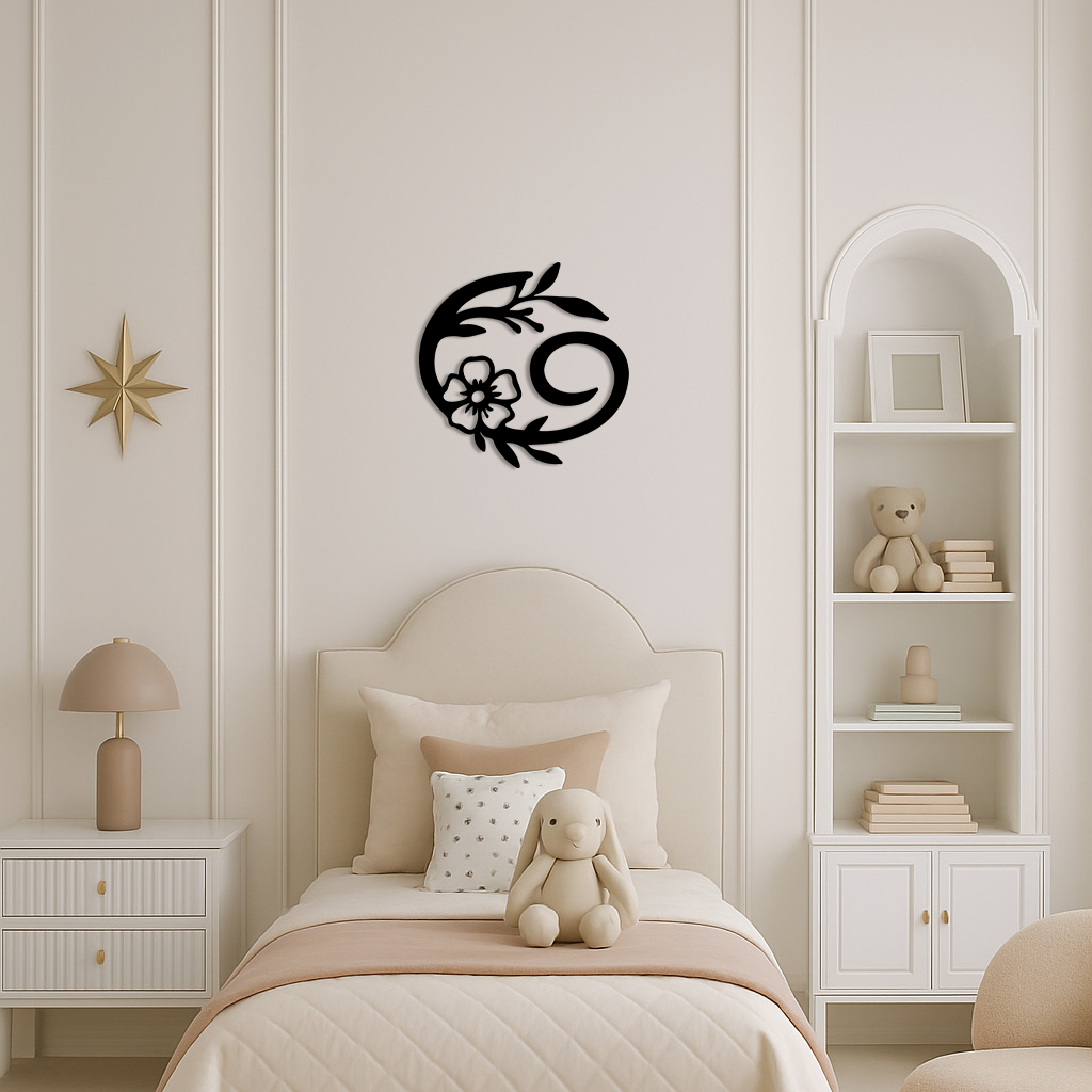 Cancer Zodiac Symbol Metal Wall Art – Floral Astrology Home Decor - KAFGP078