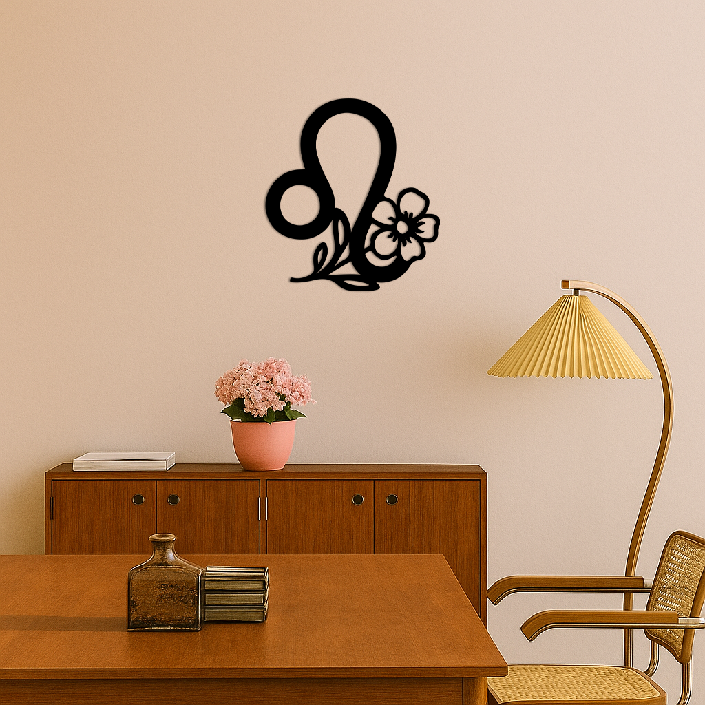 Leo Zodiac Sign Floral Metal Wall Art – Astrology-Inspired Home Decor - KAFGP080
