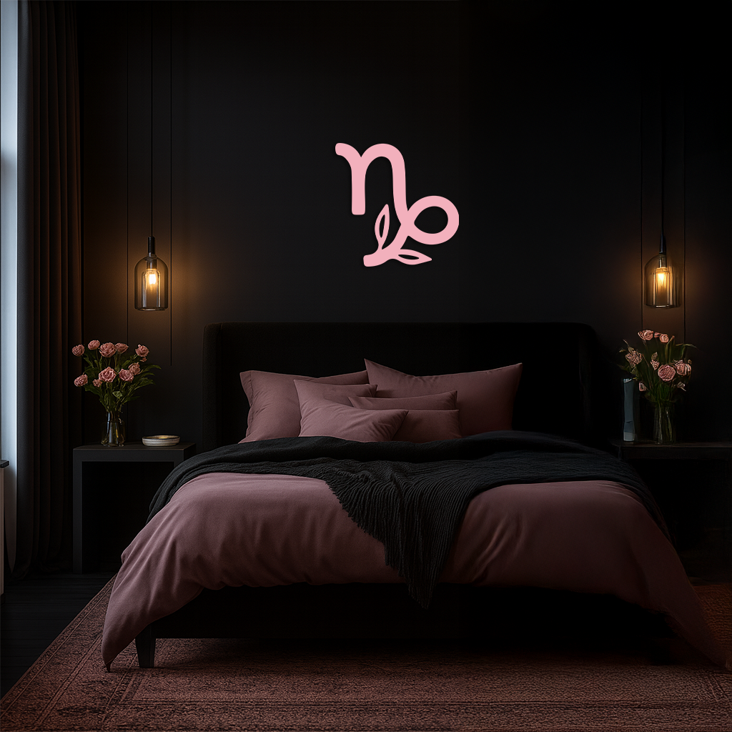 Capricorn Zodiac Symbol Metal Wall Art – Floral Astrology Home Decor - KAFGP081