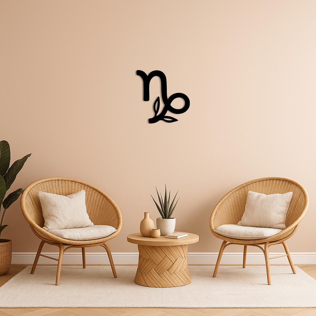 Capricorn Zodiac Symbol Metal Wall Art – Floral Astrology Home Decor - KAFGP081