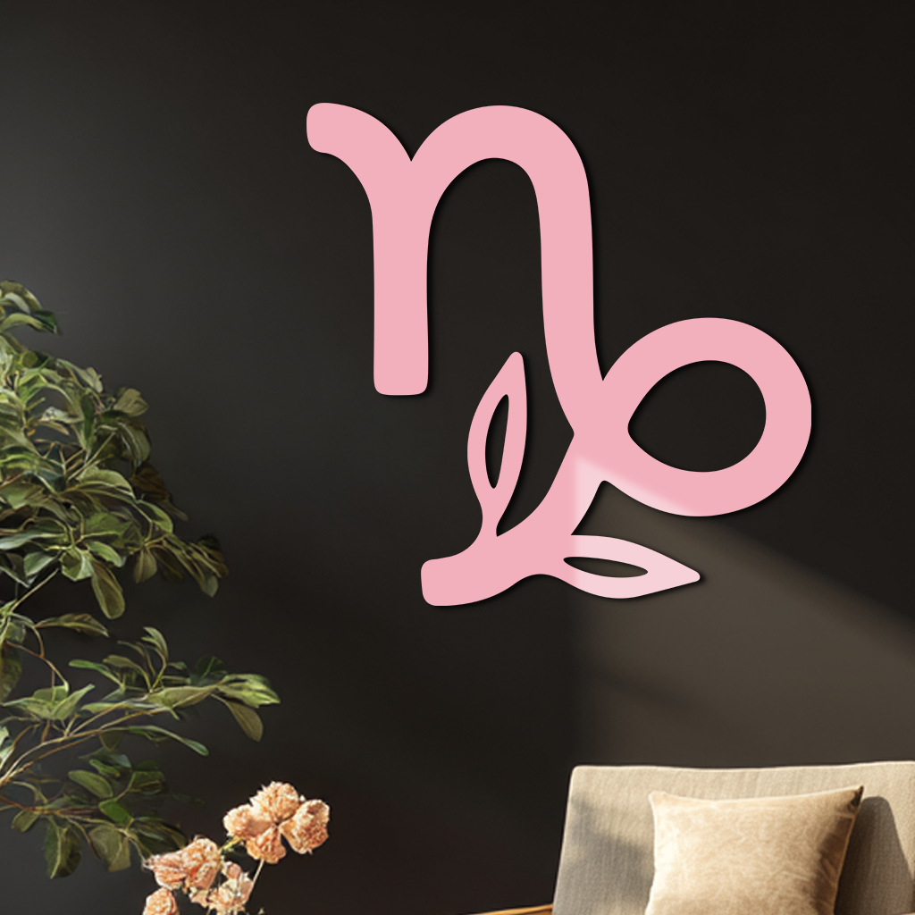 Capricorn Zodiac Symbol Metal Wall Art – Floral Astrology Home Decor - KAFGP081
