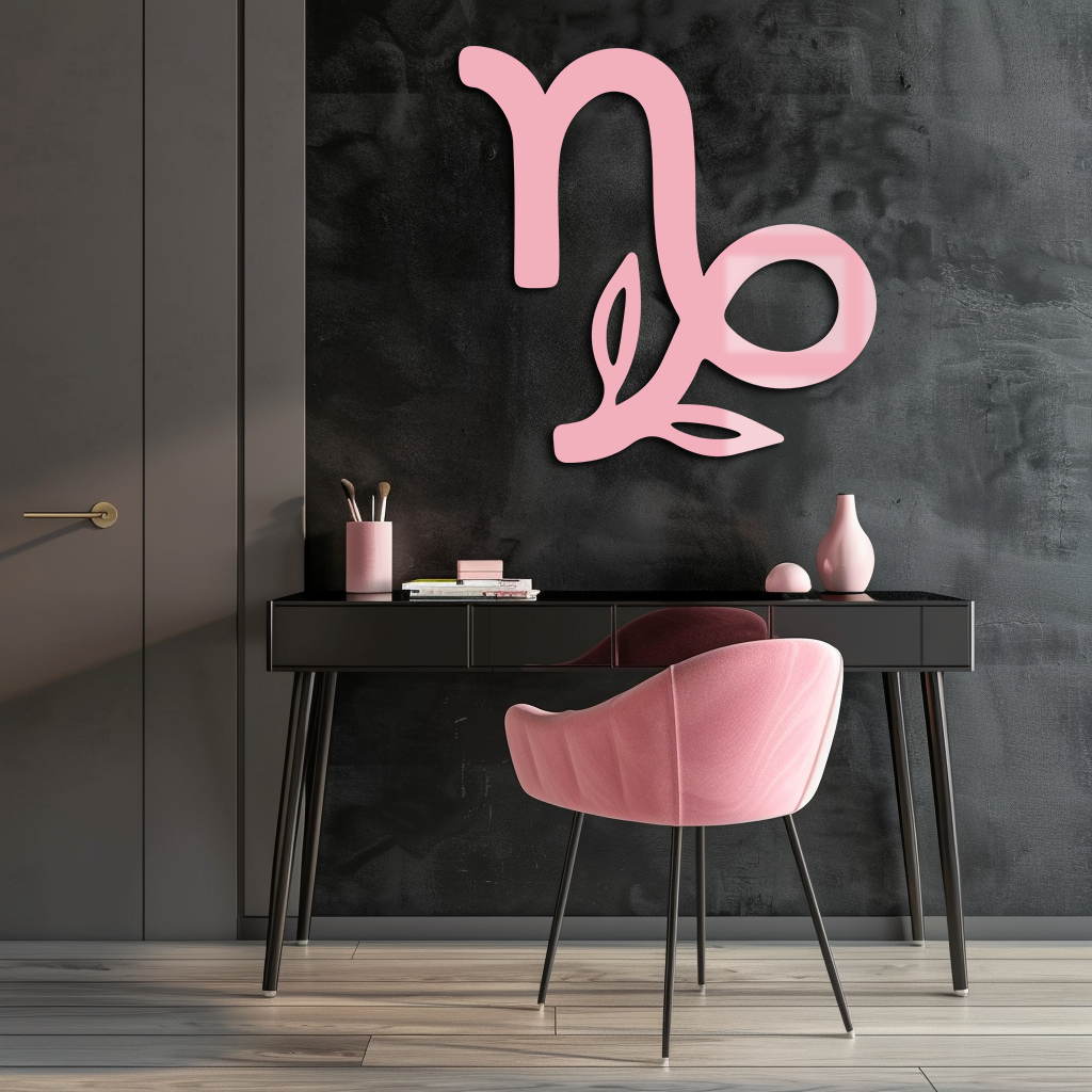 Capricorn Zodiac Symbol Metal Wall Art – Floral Astrology Home Decor - KAFGP081