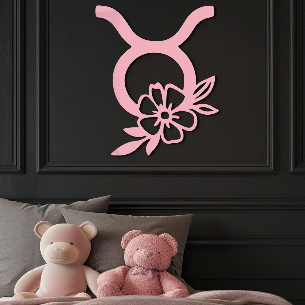 Taurus Zodiac Symbol Metal Wall Art – Floral Astrology Home Decor - KAFGP082