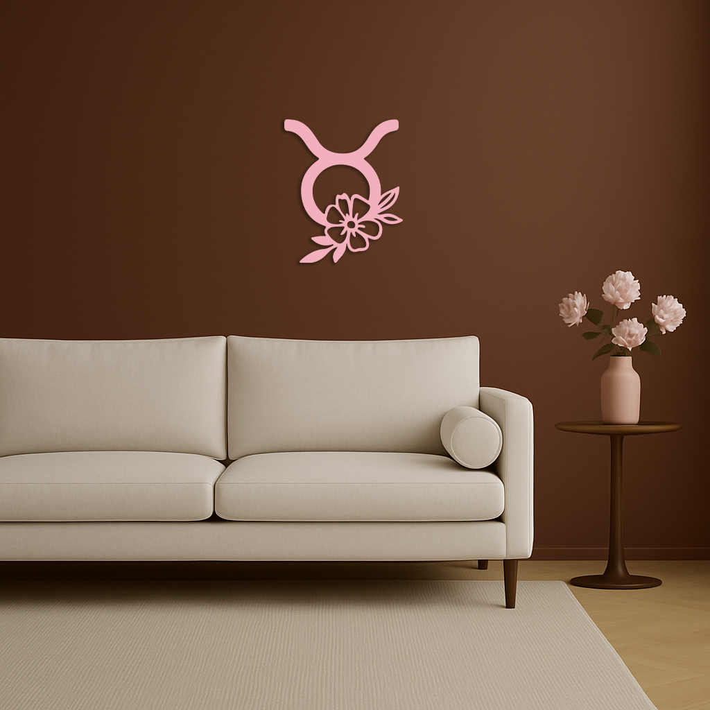 Taurus Zodiac Symbol Metal Wall Art – Floral Astrology Home Decor - KAFGP082