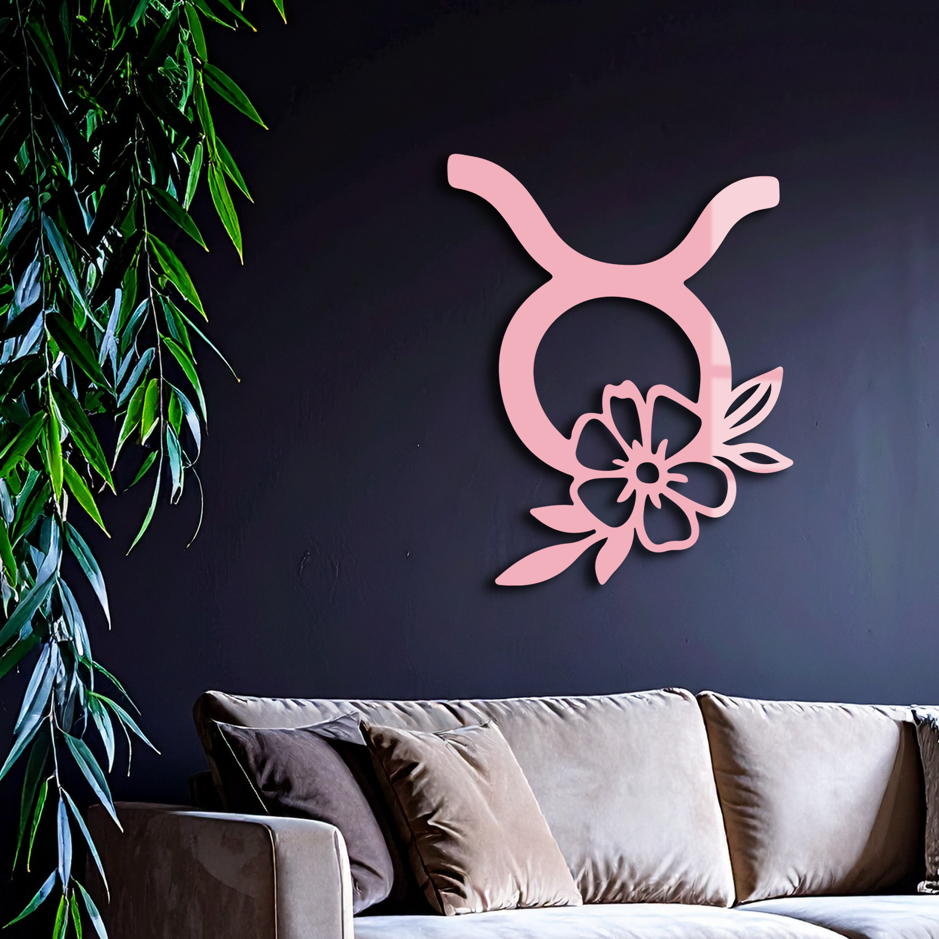 Taurus Zodiac Symbol Metal Wall Art – Floral Astrology Home Decor - KAFGP082