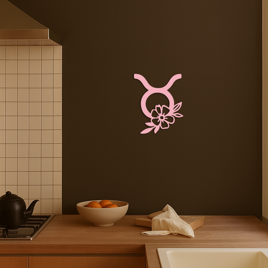 Taurus Zodiac Symbol Metal Wall Art – Floral Astrology Home Decor - KAFGP082