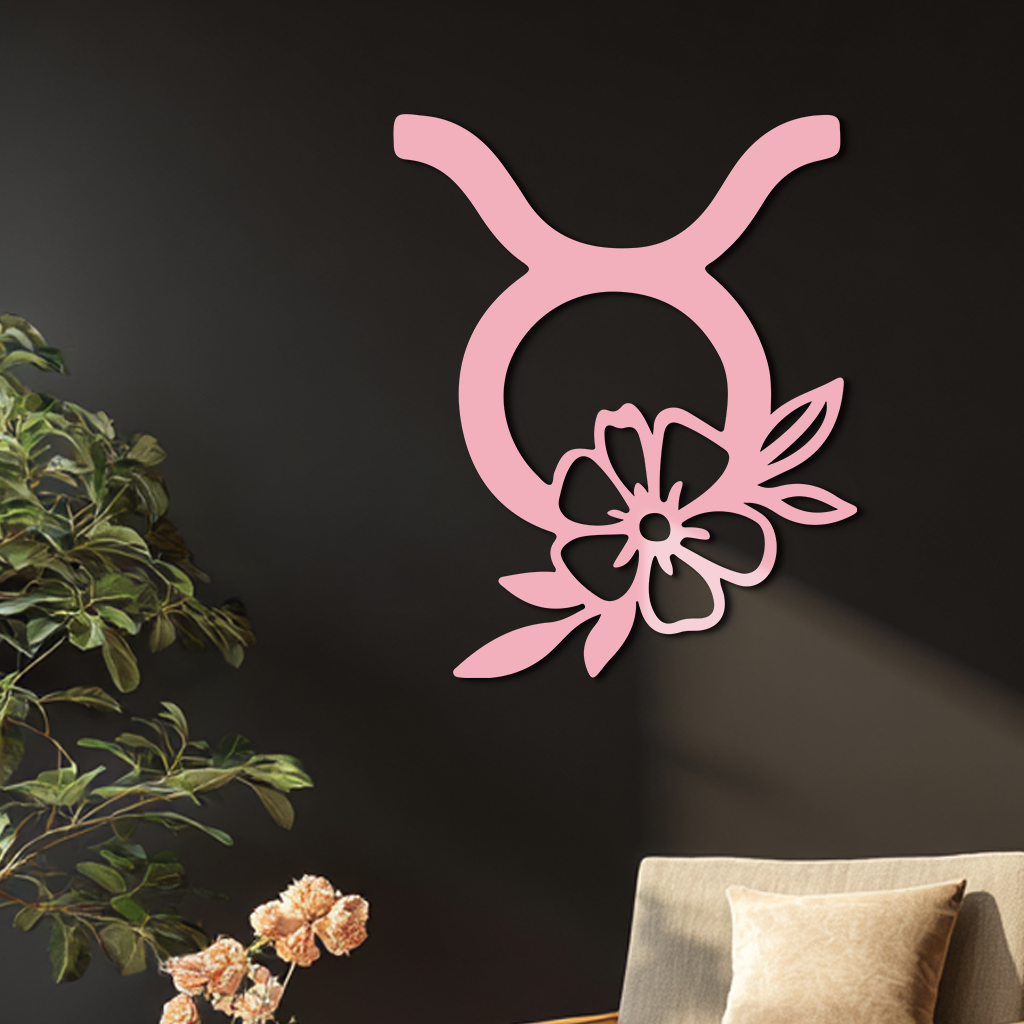Taurus Zodiac Symbol Metal Wall Art – Floral Astrology Home Decor - KAFGP082