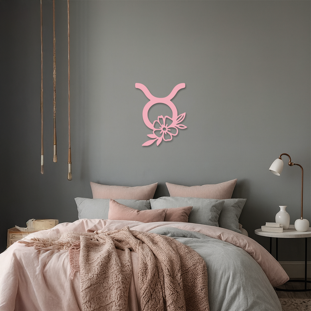 Taurus Zodiac Symbol Metal Wall Art – Floral Astrology Home Decor - KAFGP082