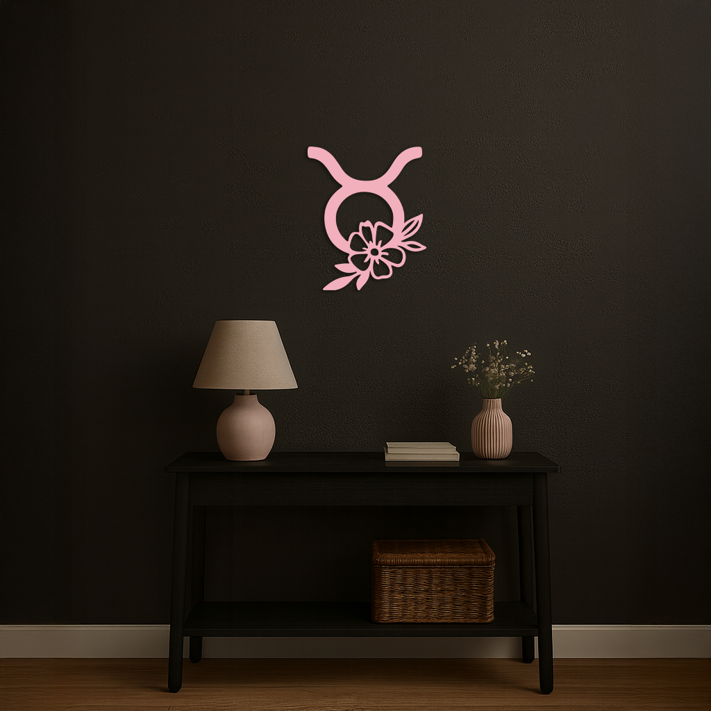 Taurus Zodiac Symbol Metal Wall Art – Floral Astrology Home Decor - KAFGP082