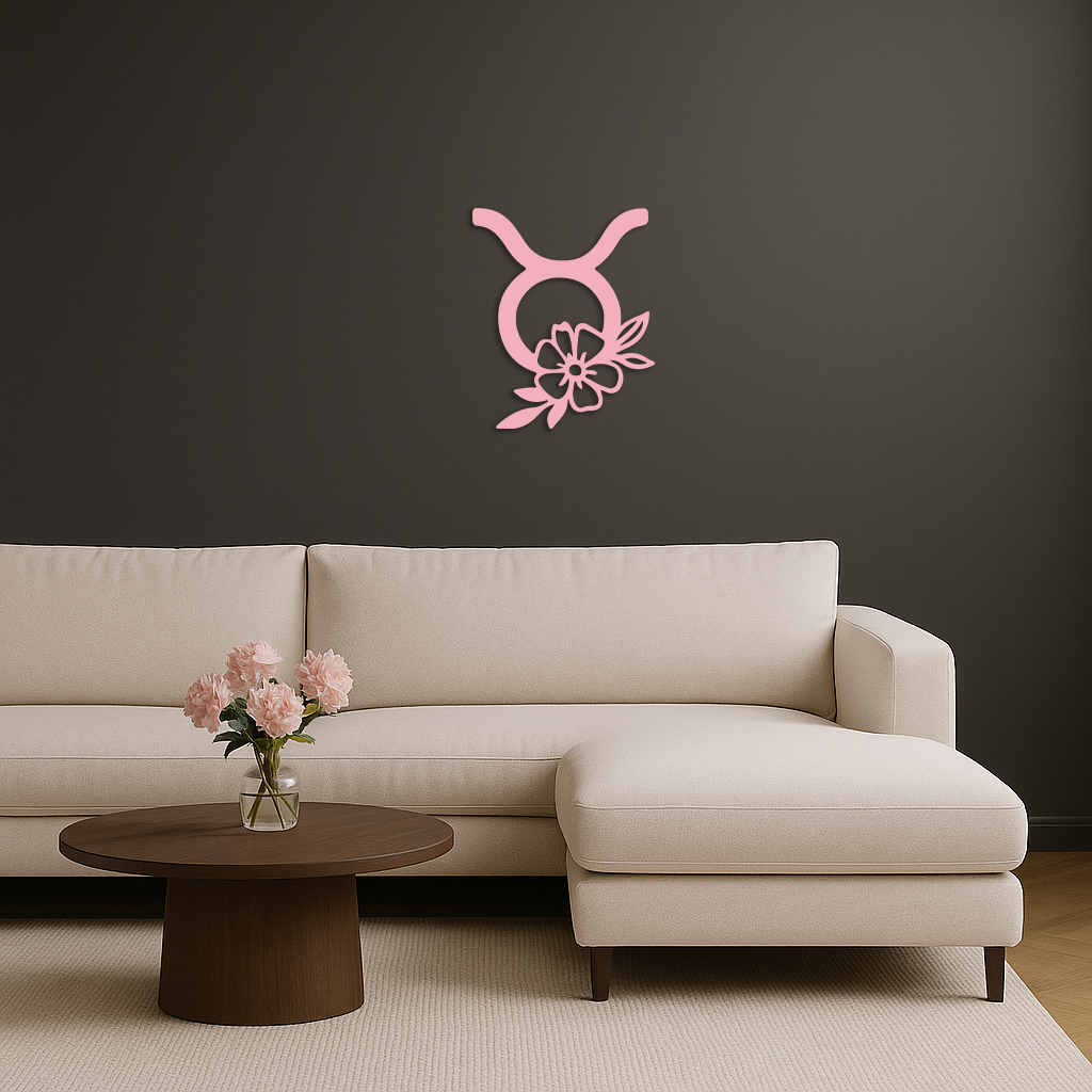 Taurus Zodiac Symbol Metal Wall Art – Floral Astrology Home Decor - KAFGP082