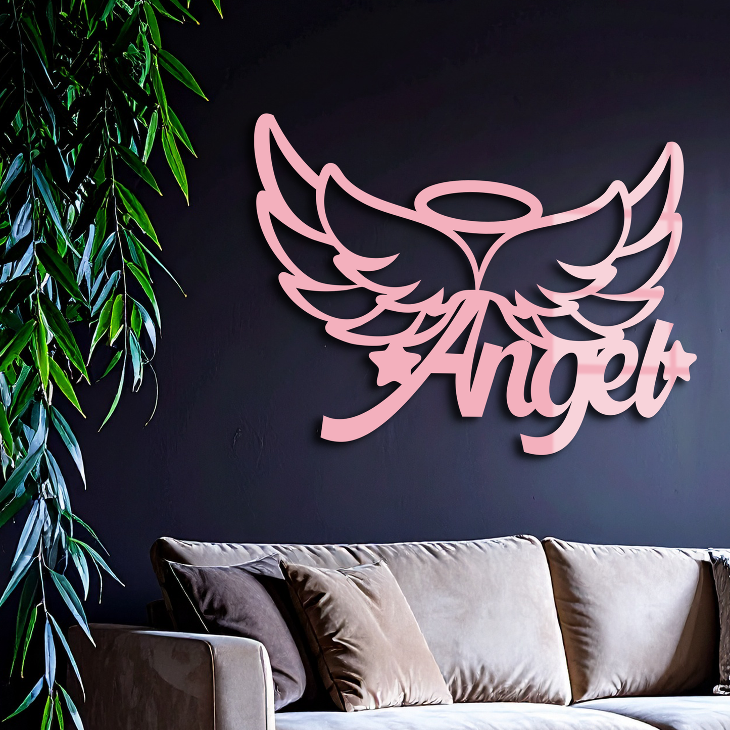 Angel Wings with Halo Metal Wall Art – Modern Spiritual Decor - KAFGP084