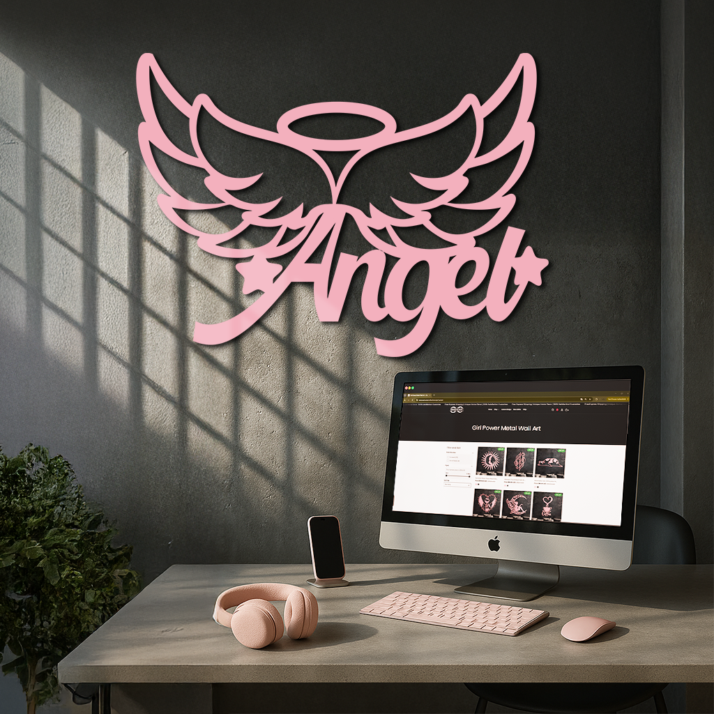 Angel Wings with Halo Metal Wall Art – Modern Spiritual Decor - KAFGP084